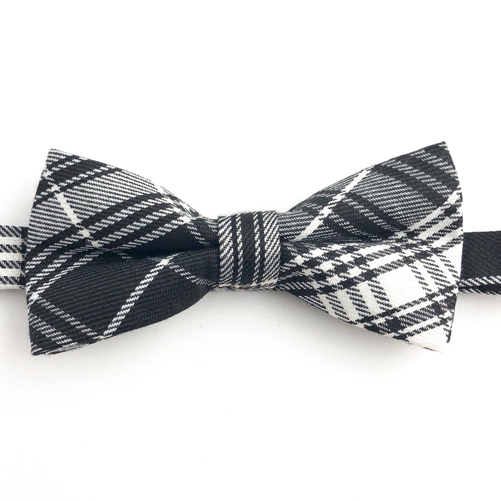 Men's White/Black Check Tartan Bow Tie